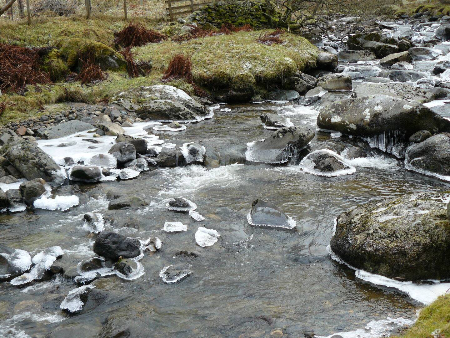 Crossing rivers in winter poses additional challenges: Don&rsquo;t step in stones which wear an ice-cap!