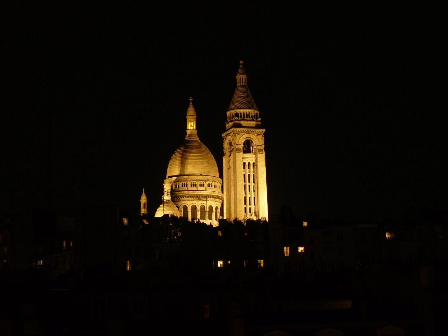 Sacre Coeur by night, from the window of our hostel room.