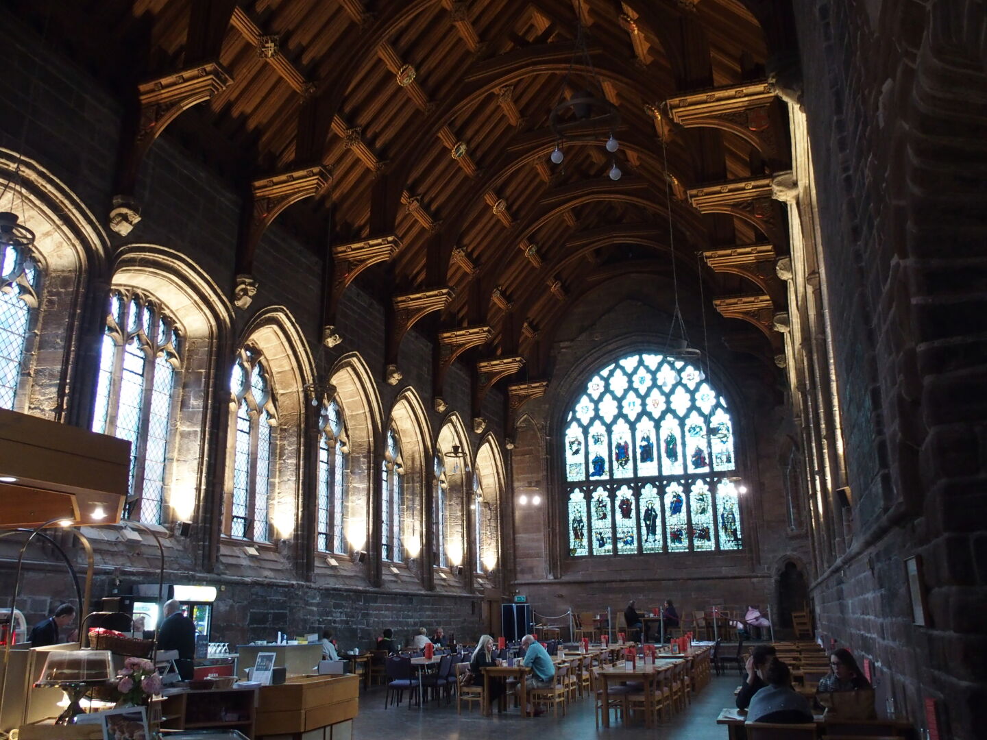 Chester Cathedral refectory; tea time for tourists.