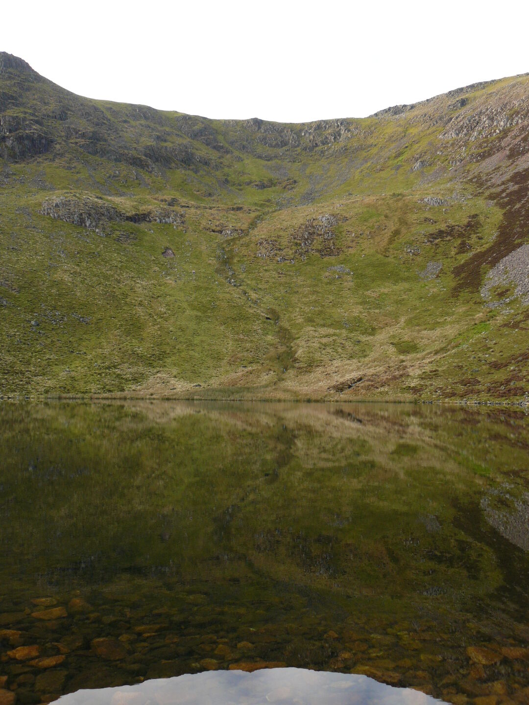 Looking over Bleaberry Tarn towards the Red Pike (755m), which we walked up then.