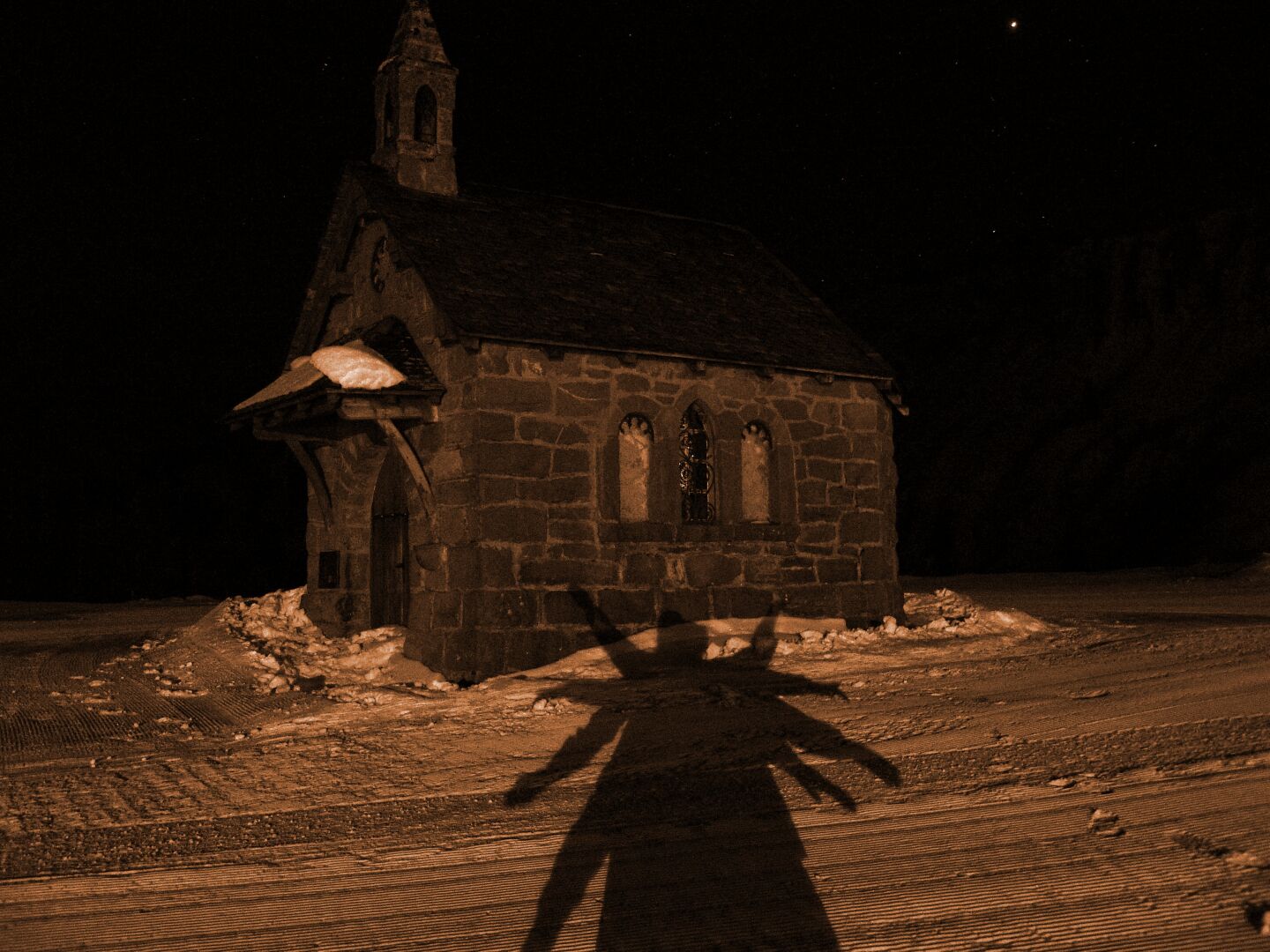The small chapel at the end of the village definitely looks more intriguing at night-time.