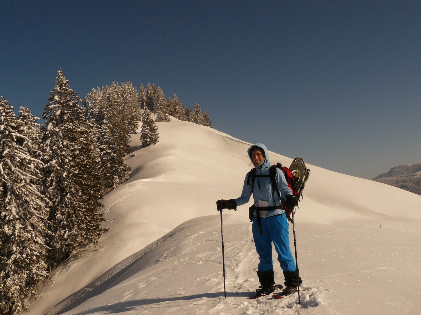 Schneeschuhwandern bei Oberstaufen. Siehe auch den Bericht.