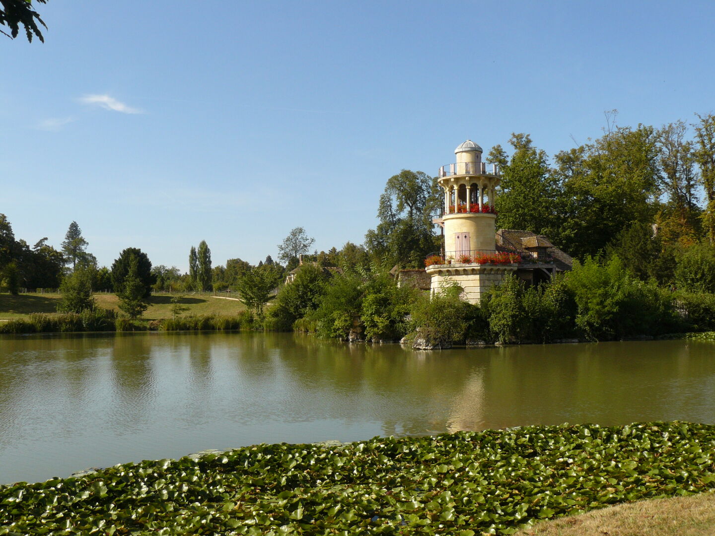 Marie Antoinette had her own little farmer&rsquo;s village built in the castle gardens. This is the fishing lage with Marlborough tower.
