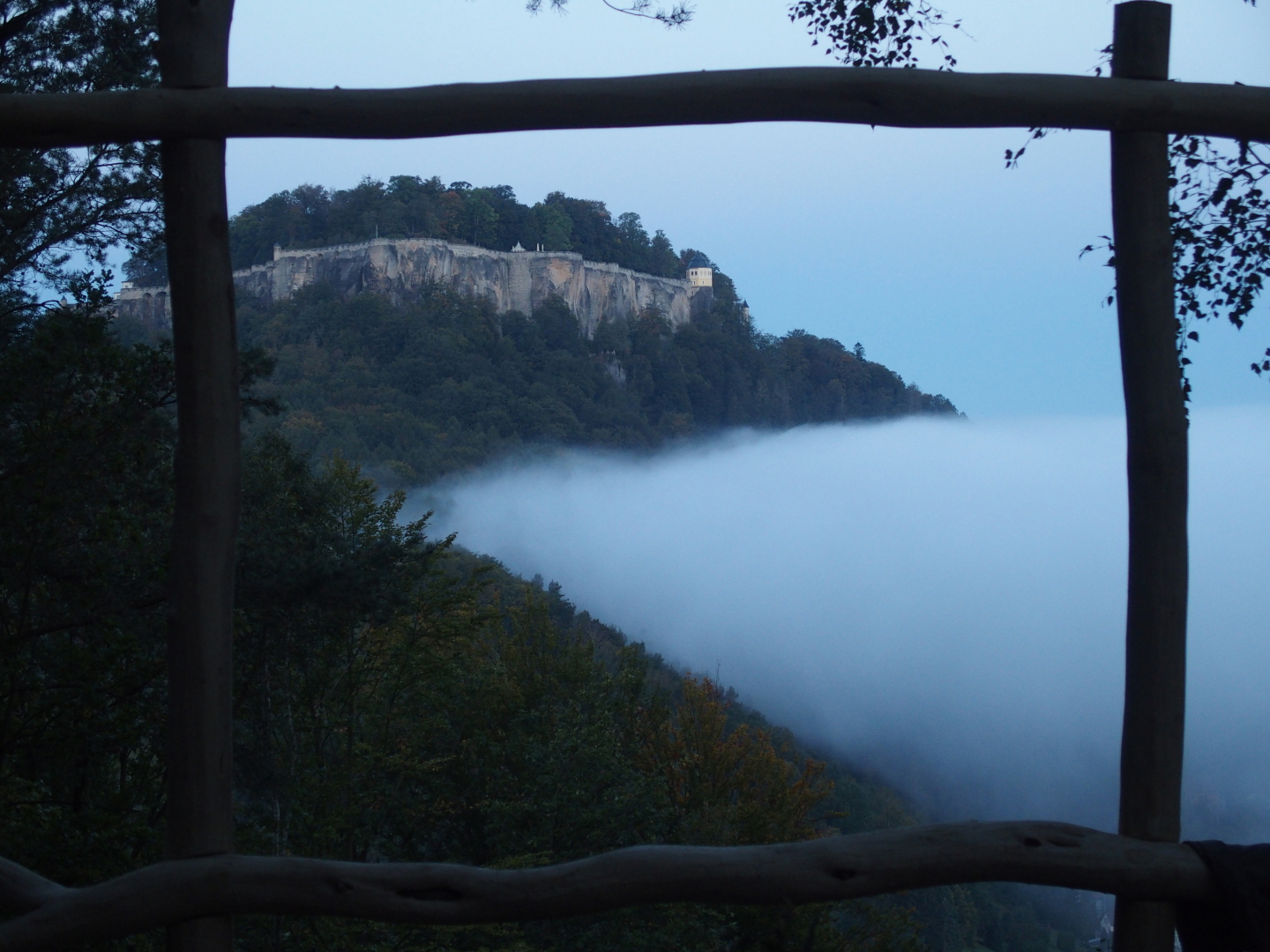 Blick zum Königstein; der berühmte Nebel.